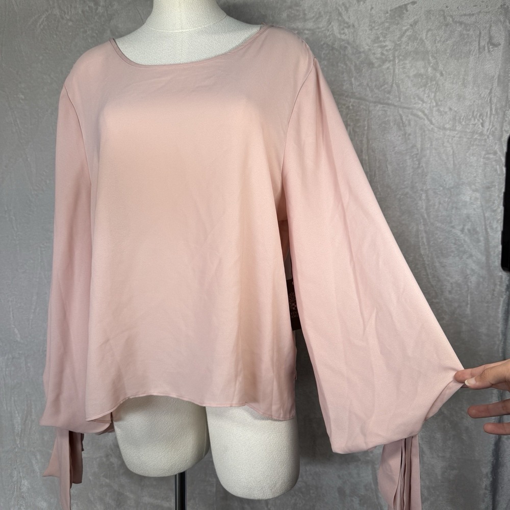 Vince Camuto Womens XL Wild Rose Pink Tie Cuff Bishop Sleeve Blouse NWT $99